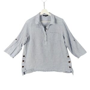 Zac &‎ Rachel Linen Blend Striped 3/4 Sleeve Button Up Tunic Top Woman Size 1X